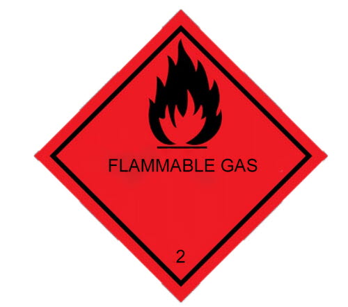 Huomiotarra 100*100mm "Flammable gas, luokka 2"