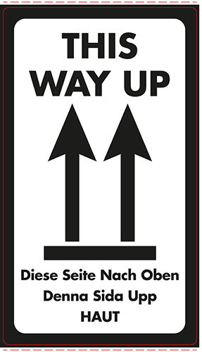 Etikett „This way up“ + Symbol