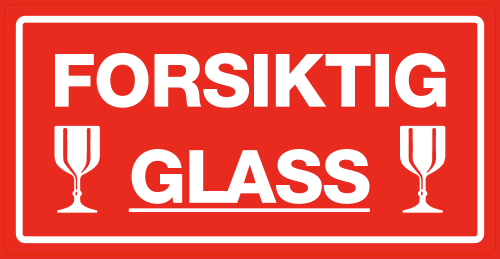 Etikett 55x110mm FORSIKTIG GLASS