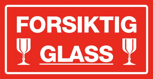 Etikett 55x110mm FORSIKTIG GLASS