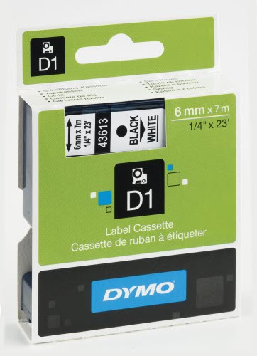 Tape DYMO D1 6mm sort på hvid
