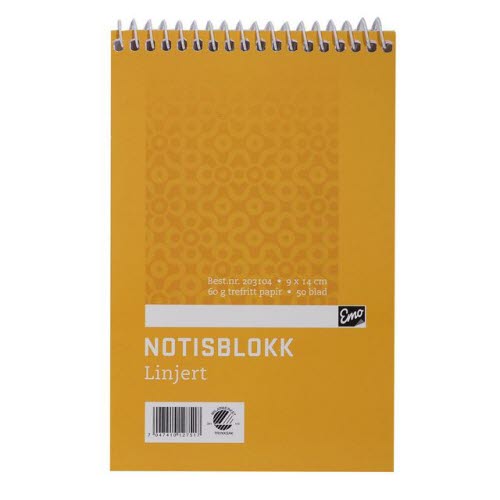 Notisblokk EMO 9x14cm 60g 50bl linj spir